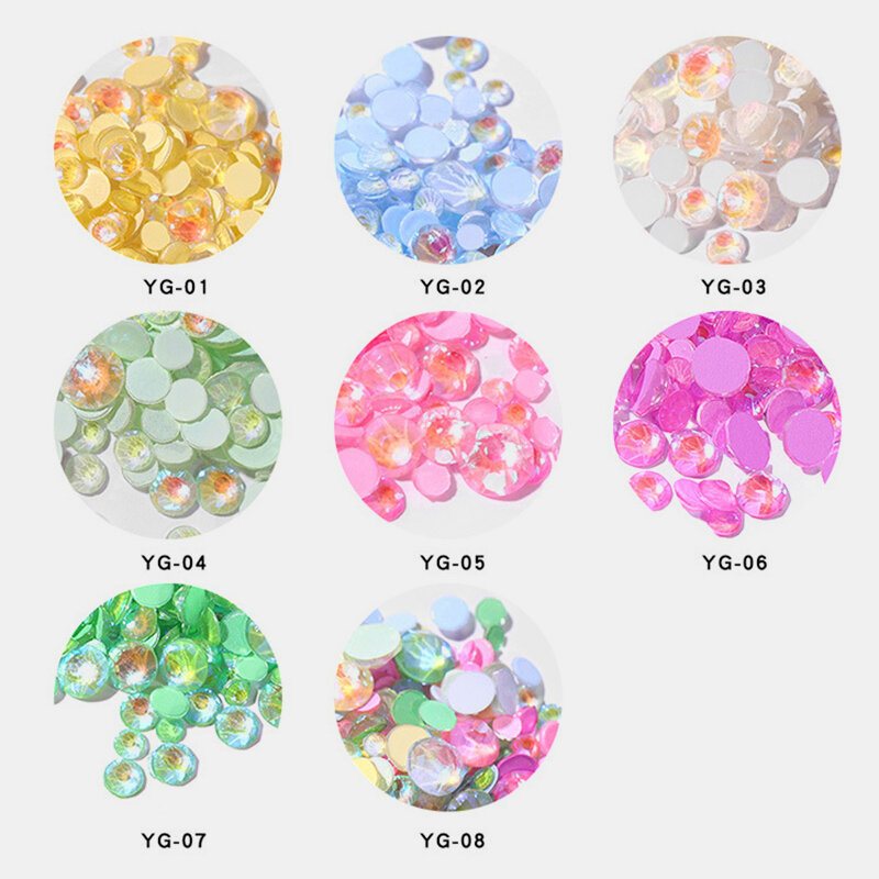 8 Kolorów Luminous Crystal Mixed Size Nail Art Rhinestone Dekoracje 3d Manicure Glitter Diamond Jewelly