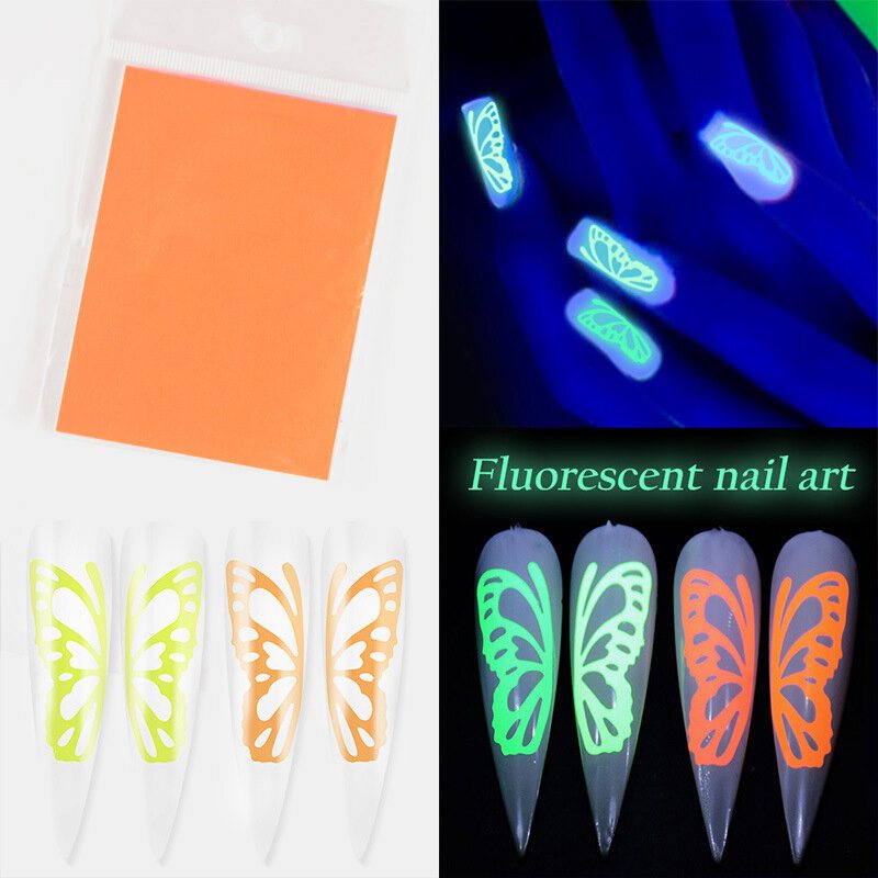 Fluorescencyjne Wzory Motyli Naklejki Do Paznokci Znak Wodny Diy Kolorowe Do Narzędzie Do Manicure