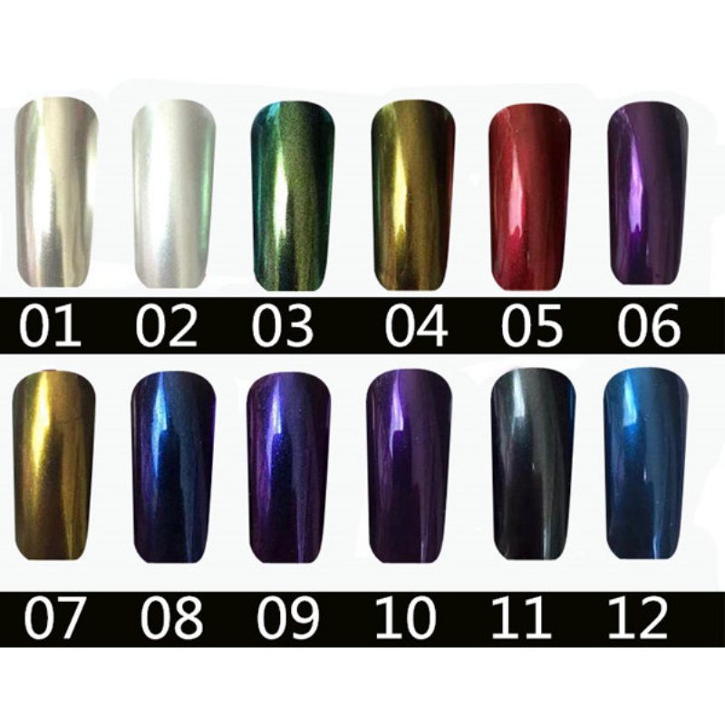 Magic Mirror Chrome Effect Powder Metallic Nail Art Dodatek Pigment Urocze 12 Kolorów Do Wyboru