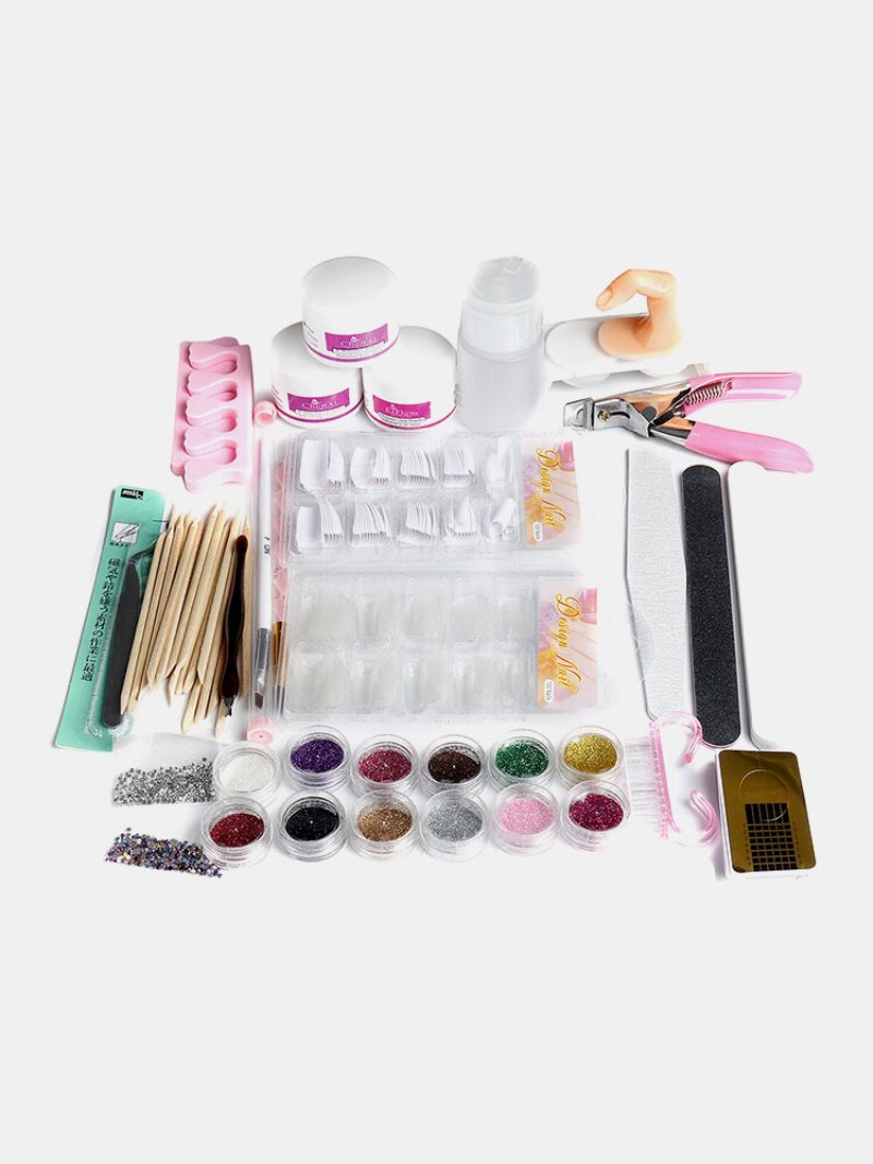 Proszek Akrylowy Glitter Nail Art Tools Kit Nails Brush Fałszywy Zestaw Pompek Do Palców