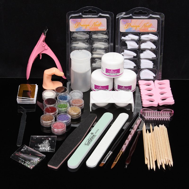 Proszek Akrylowy Glitter Nail Art Tools Kit Nails Brush Fałszywy Zestaw Pompek Do Palców