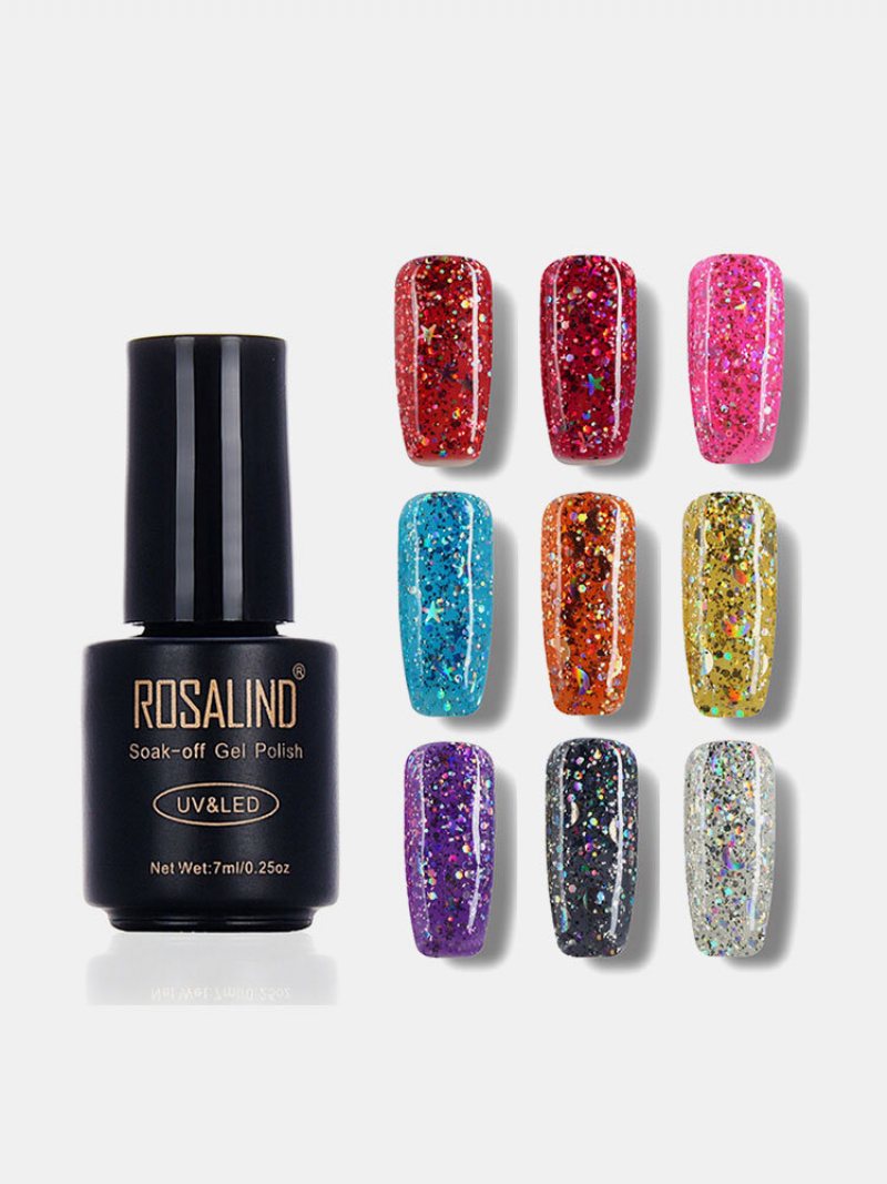 Rosalind 12 Kolorów Lakier Żelowy Uv Brokatowe Cekiny Soak Off Lampa Uv Led Nail Art Długotrwały 7ml