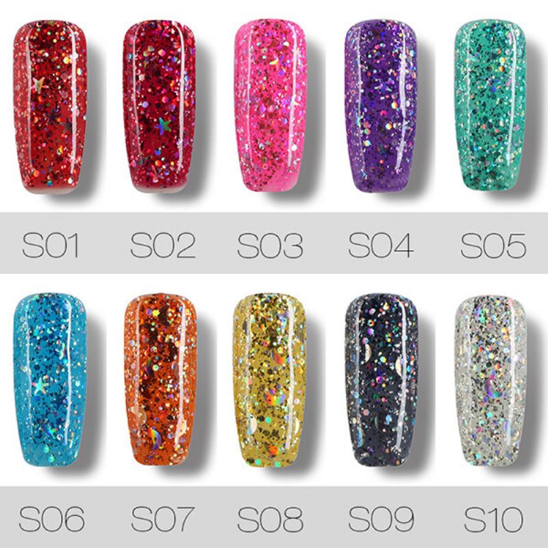 Rosalind 12 Kolorów Lakier Żelowy Uv Brokatowe Cekiny Soak Off Lampa Uv Led Nail Art Długotrwały 7ml