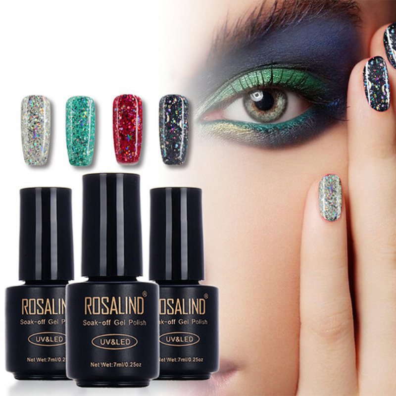 Rosalind 12 Kolorów Lakier Żelowy Uv Brokatowe Cekiny Soak Off Lampa Uv Led Nail Art Długotrwały 7ml