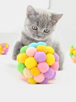 1pc Zabawny Kot Interaktywna Piłka Zabawka Pet Ciekawe Kolorowe Ręcznie Robione Dzwonek Dmuchana Pluszowa Tęczowa Artykuły Dla Zwierząt