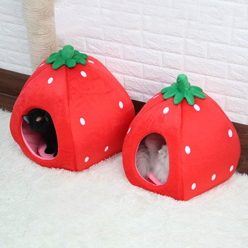 Strawberry Cat House Zmywalny Miękkie Trwałe Odpinane Gniazdo Dla Zwierząt Jesień Zima Akcesoria Dla Zagęszczone Łóżko Dla