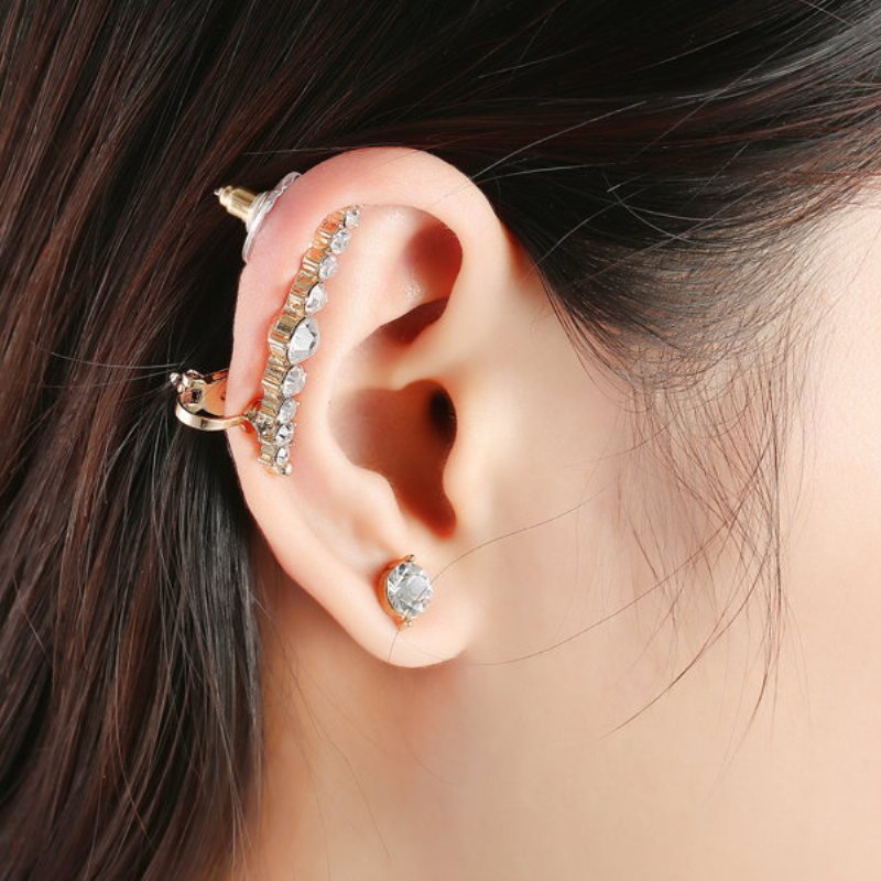 1 Para Asymetrycznych Kolczyków Kolczyki Ze Stopu Rhinestone Stud Ear Clip