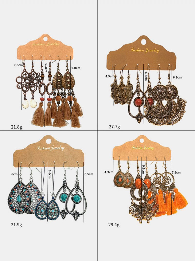 3 Szt. Bohemia Drop-shape Women Kolczyki Zestaw Tassel Wisiorek Biżuteria Prezent