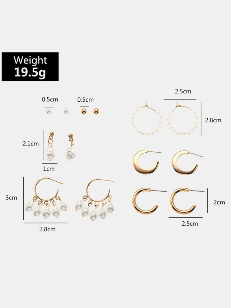 7 Szt. Eleganckie Kolczyki Damskie W Kształcie Litery C Zestaw Temperament Pearl Ear Stud Biżuteria Prezent