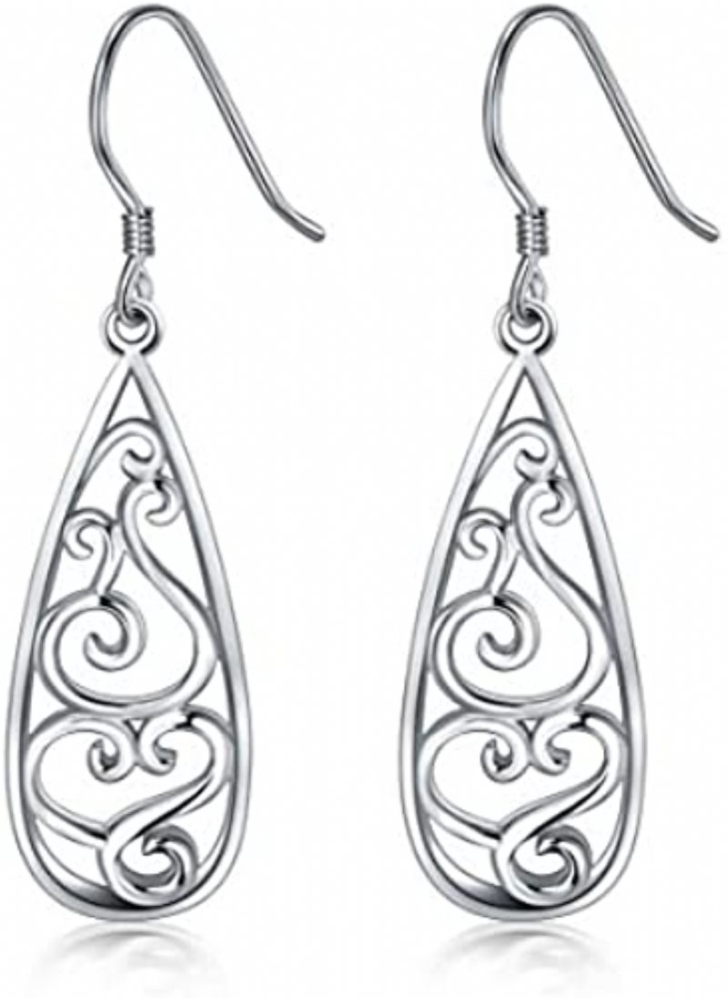 925 Sterling Silver Filigran Eardrop Teardrop Kolczyki Biżuteria Dla Nowożeńców