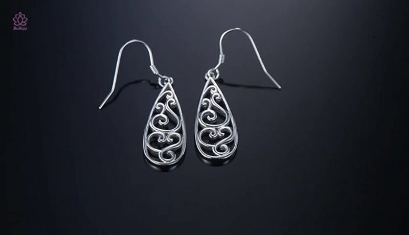 925 Sterling Silver Filigran Eardrop Teardrop Kolczyki Biżuteria Dla Nowożeńców