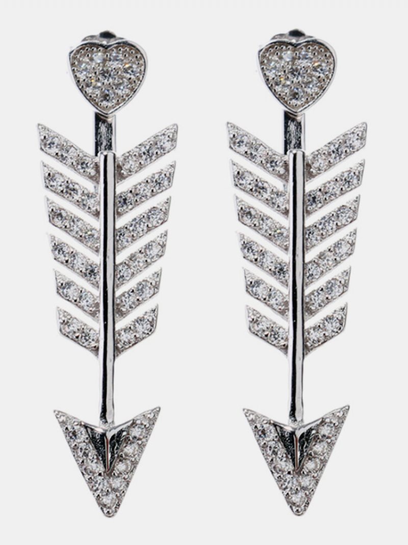 925 Sterling Silver Kolczyki Arrow Heart Shiny Mircro Zirconia Luxury Ear Jacket Biżuteria Dla Kobiet