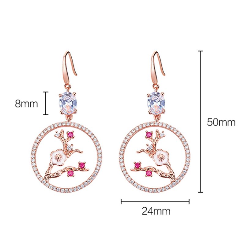 Caromay Palace Style Plum Blossom Kolczyki Trendy Plume Tassel Hoops Dla Kobiet Kwiat Wiszące Z Asymetrycznym Wzorem