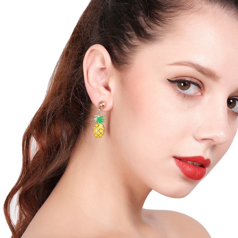 Etniczny Styl Retro Ear Stud & Wisiorek I Naszyjnik Ze Stopu Kapiący Olej I Zawieszka Z Ananasem Najlepszy Prezent Dla Pań