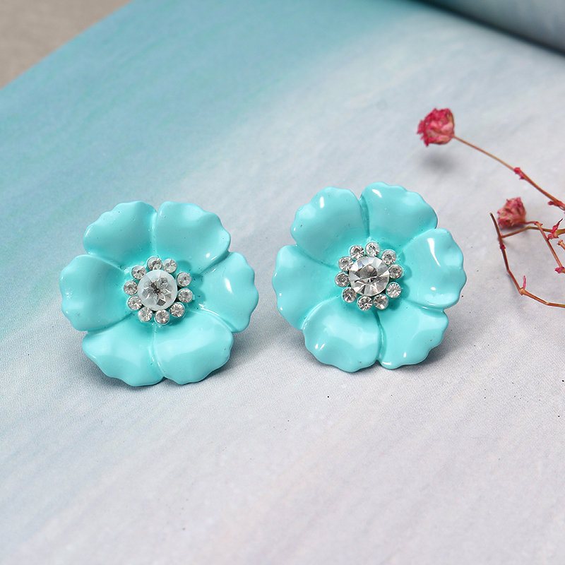 Jassy® Candy Color Flower Ear Stud Piękny Styl Rhinestone Kryształ Eleganckie Kolczyki Prezent Dla Dziewczynki