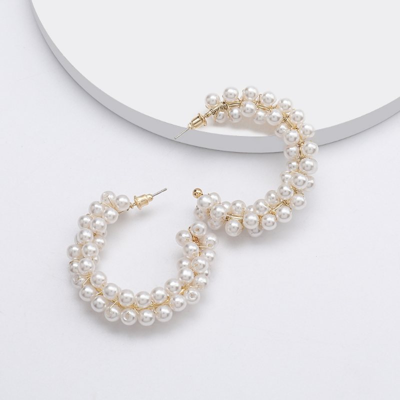 Kolczyki Big Circle White Pearl Hoop Dla Kobiet