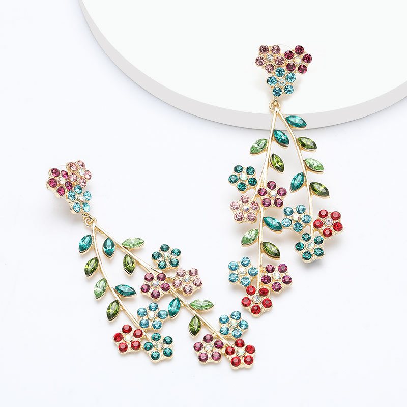 Kolczyki Ze Stopu Rhinestone Flower Branch Dla Kobiet