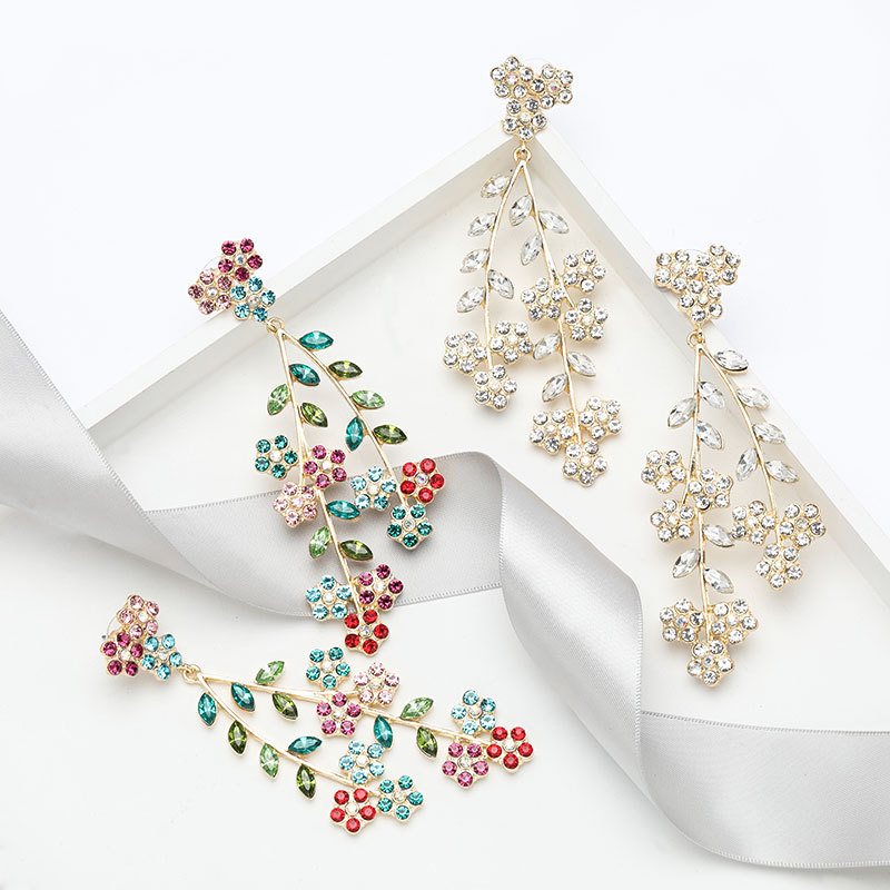 Kolczyki Ze Stopu Rhinestone Flower Branch Dla Kobiet