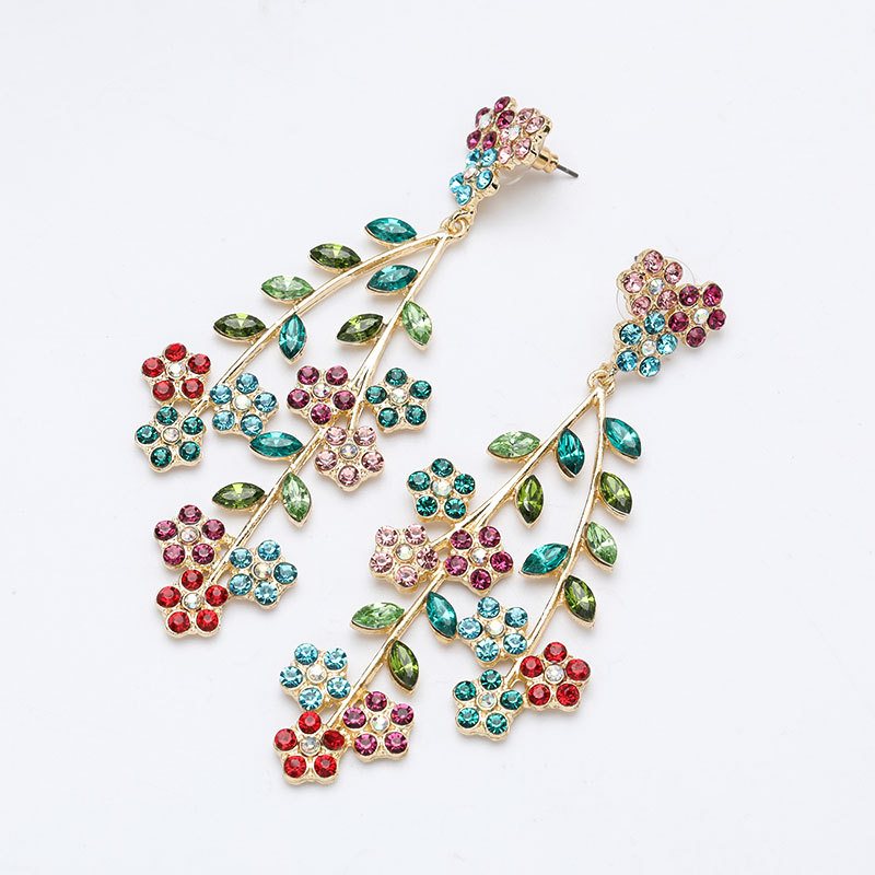 Kolczyki Ze Stopu Rhinestone Flower Branch Dla Kobiet