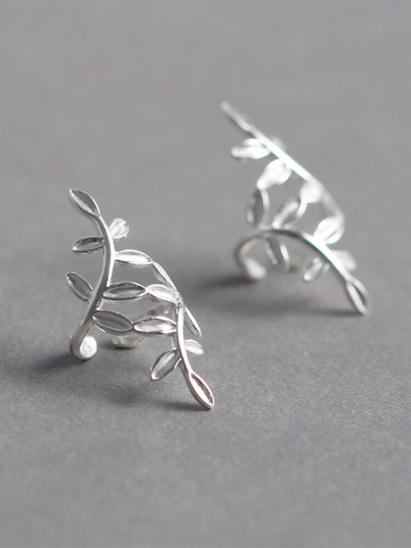 Moda 925 Sterling Silver Wrap Leaf Kolczyki Na Chrząstkę No Piercing Ear Climber Dla Kobiet