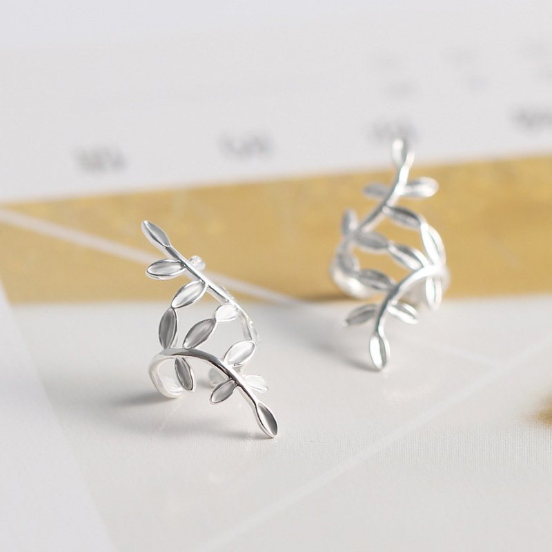 Moda 925 Sterling Silver Wrap Leaf Kolczyki Na Chrząstkę No Piercing Ear Climber Dla Kobiet