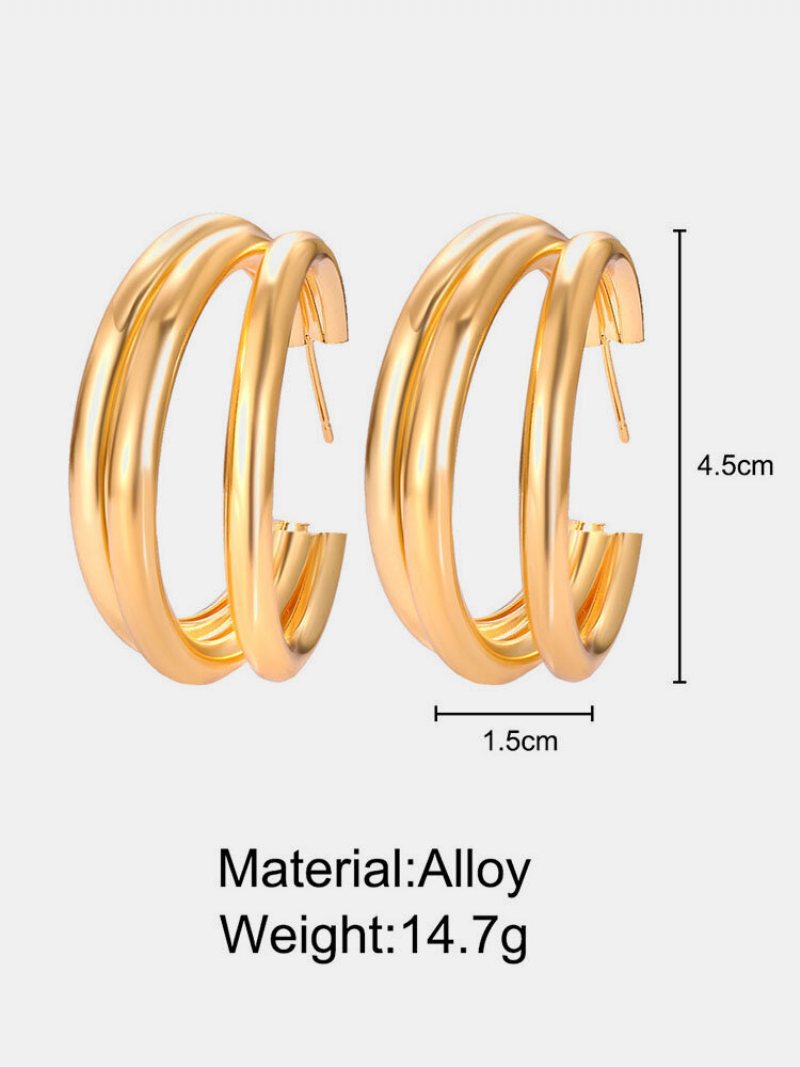 Modne Proste Złote Wielowarstwowe Geometryczne Kolczyki Koła W Kształcie Litery C Ze Stopu