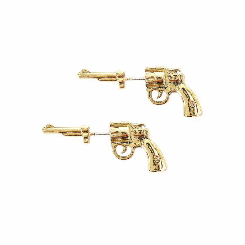 Punk Unisex Silver Gold Color Gun Kolczyki 925 Sterling Needle Ear Jacket Earrings