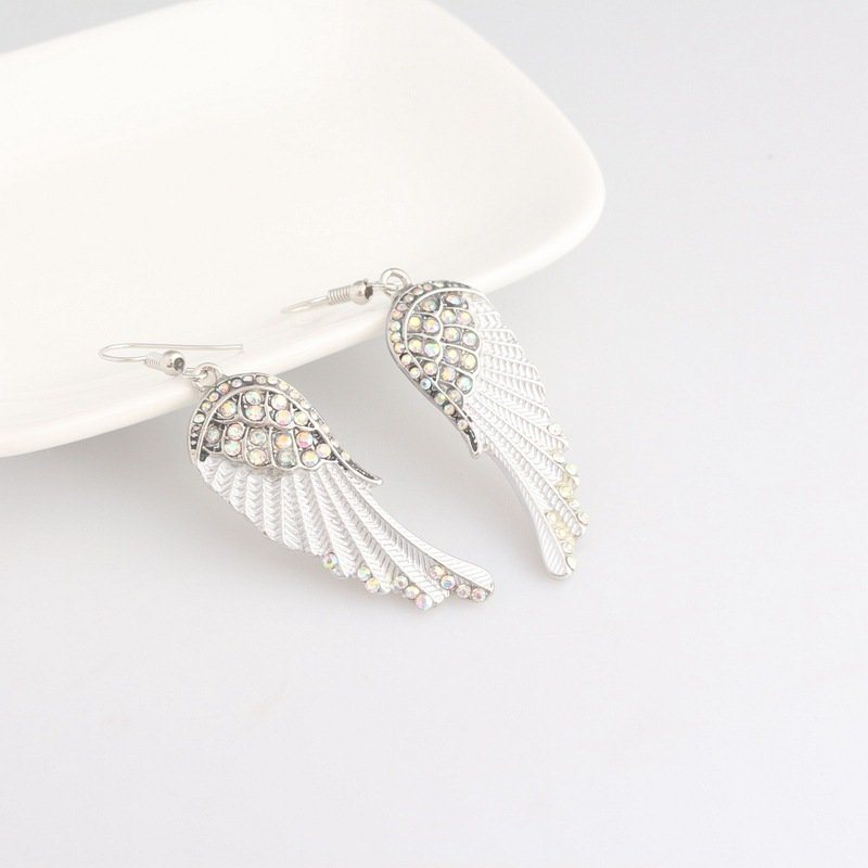 Śliczne Kolczyki Damskie Angel Wings Rhinestone Alloy Dangle Modne Dla Kobiet