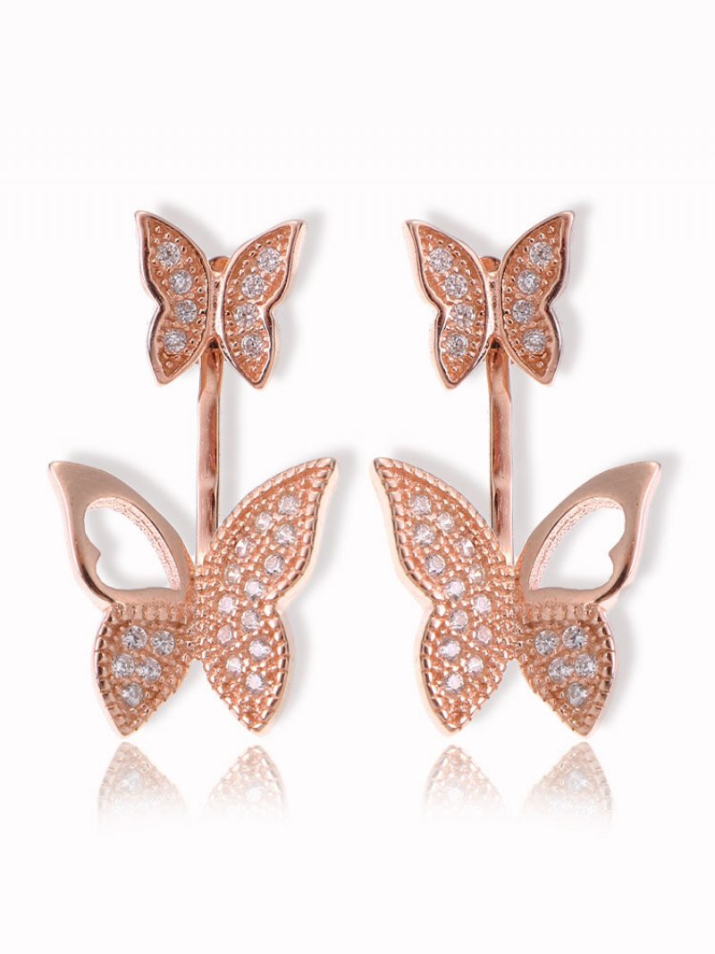 Słodkie Kolczyki Ze Srebra Próby 925 W Kolorze Różowego Złota Pełne Cyrkonie Butterfly Piercing Ear Jackets Dla Kobiet