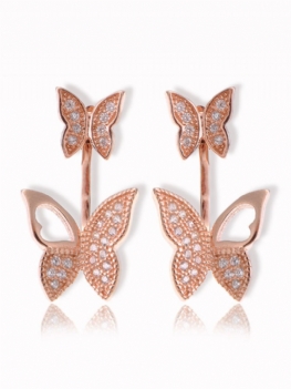 Słodkie Kolczyki Ze Srebra Próby 925 W Kolorze Różowego Złota Pełne Cyrkonie Butterfly Piercing Ear Jackets Dla Kobiet