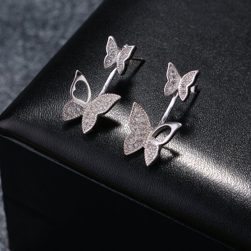 Słodkie Kolczyki Ze Srebra Próby 925 W Kolorze Różowego Złota Pełne Cyrkonie Butterfly Piercing Ear Jackets Dla Kobiet