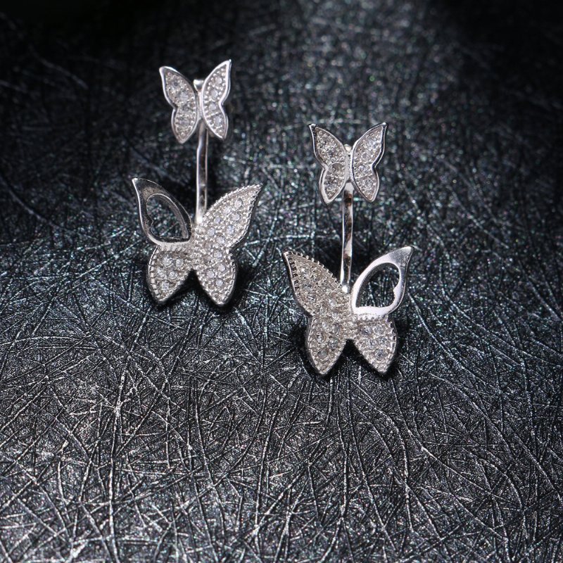 Słodkie Kolczyki Ze Srebra Próby 925 W Kolorze Różowego Złota Pełne Cyrkonie Butterfly Piercing Ear Jackets Dla Kobiet