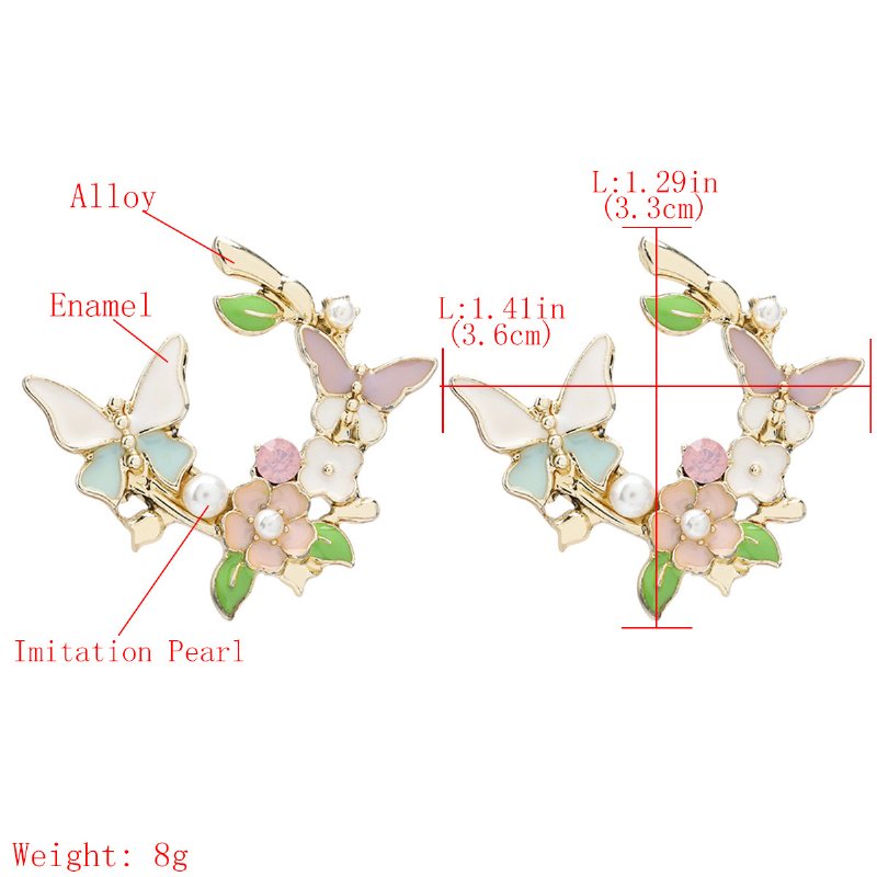Symulowane Metalowe Kwiatowe Perłowe Kolczyki W Kształcie Motyli Biżuteria Damska
