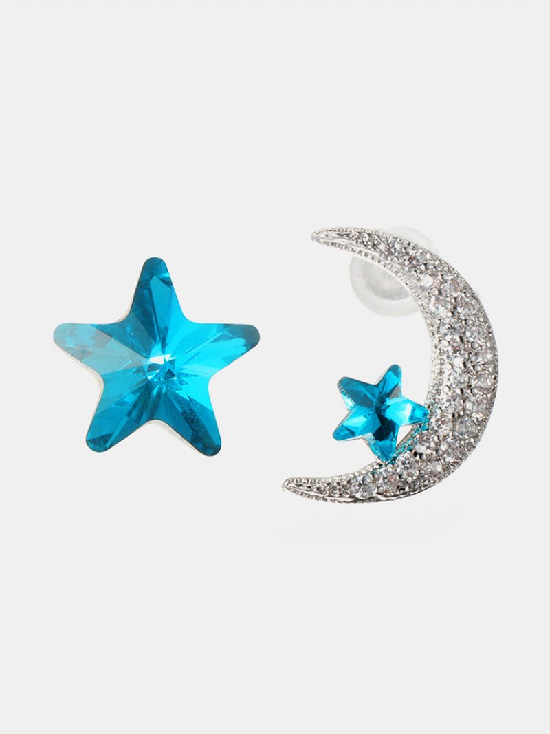 Unikalne Asymetryczne Kolczyki Sztyfty Luksusowe Mikro Wybrukowane Z Cyrkoniami Crystal Star Moon Piercing