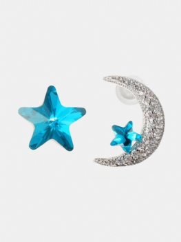 Unikalne Asymetryczne Kolczyki Sztyfty Luksusowe Mikro Wybrukowane Z Cyrkoniami Crystal Star Moon Piercing