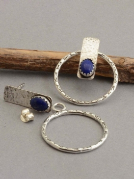 Vintage Dwustronne Połączenie Podwójnego Zastosowania Kolczyki Hammer Jacket Lapis Ear Stud