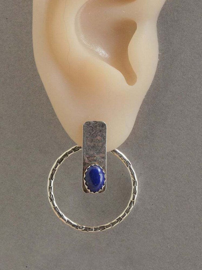 Vintage Dwustronne Połączenie Podwójnego Zastosowania Kolczyki Hammer Jacket Lapis Ear Stud