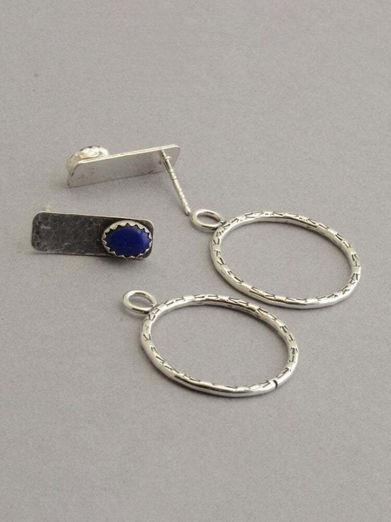 Vintage Dwustronne Połączenie Podwójnego Zastosowania Kolczyki Hammer Jacket Lapis Ear Stud