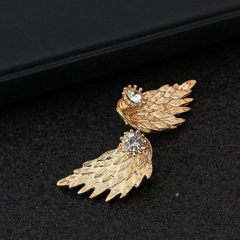 Vintage Kolczyki Do Uszu Angel Wings Feather Rhinestone Piercing Śliczna Biżuteria Dla Kobiet