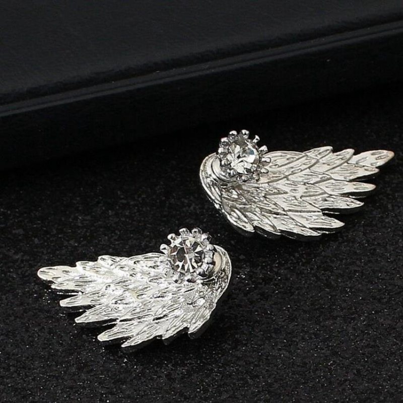 Vintage Kolczyki Do Uszu Angel Wings Feather Rhinestone Piercing Śliczna Biżuteria Dla Kobiet