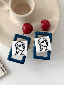 Vintage S925 Ze Stopu Akrylowego Klipsy Do Ucha Drop Face Earrings