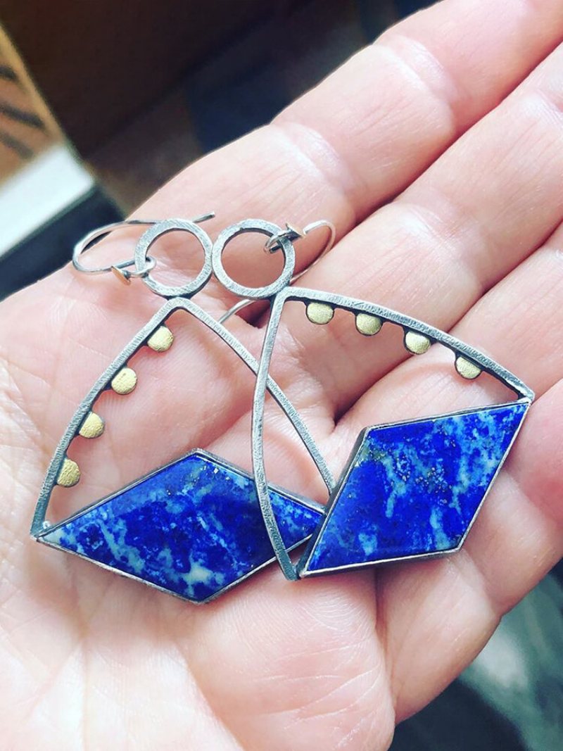 Vintage Trapezowe Kobiety Kolczyki Lapis Wisiorek