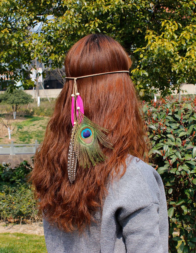 Czeskie Akcesoria Do Włosów Pawie Pióro Tassel Hairwear