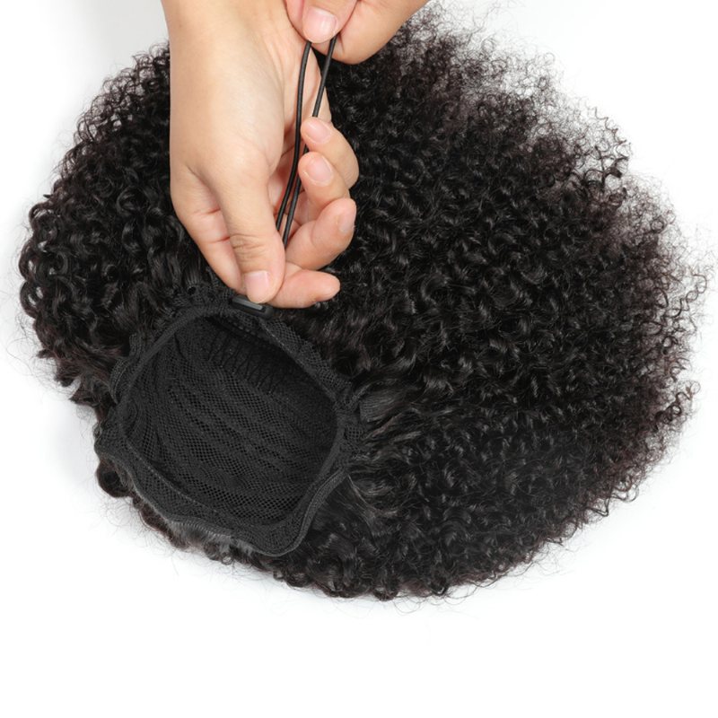 Damskie Symulacja Peruka Kontraktowa Skrzyp Afro Kinky Curly Clip In Prawdziwe Włosy Kucyk Dla Dziewczyna Dama