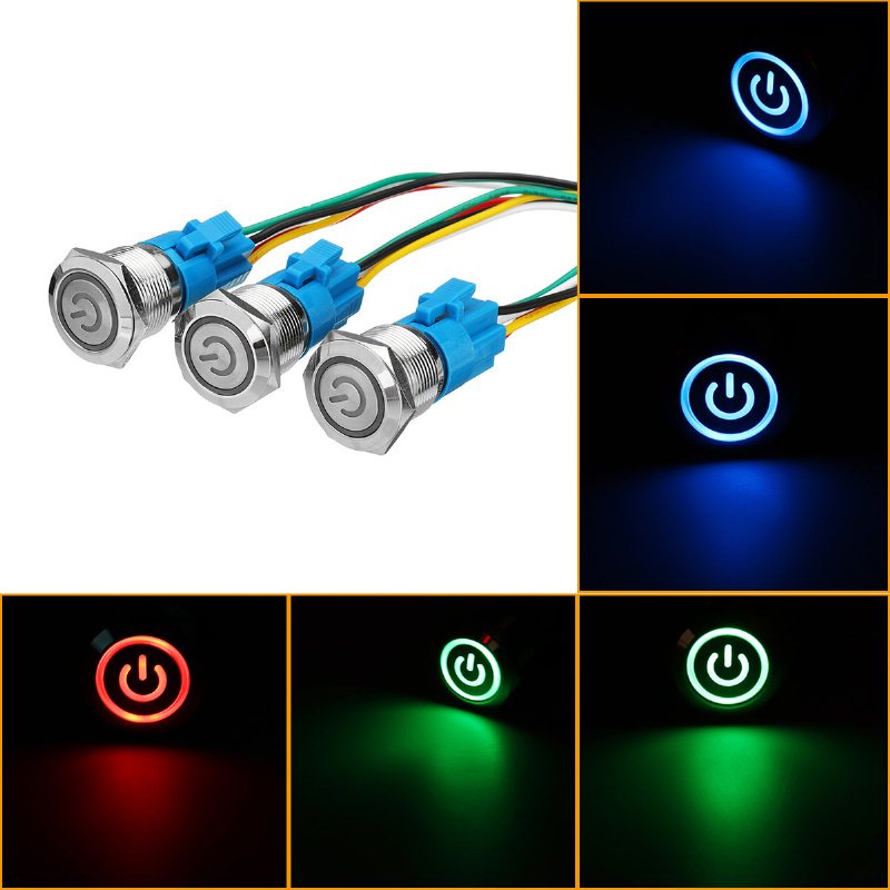 19mm Metalowy Samoblokujący Przełącznik 12v Led 5pin On-off Wciskany Z Wodoodpornym Drutem