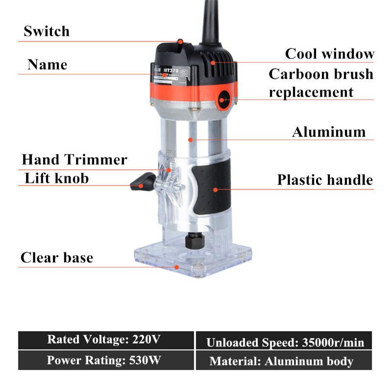 35000 Obr./min 530 W 1/4 Cala Elektryczny Trymer Ręczny Laminator Do Drewna Palm Router Joiner Narzędzia Do Obróbki