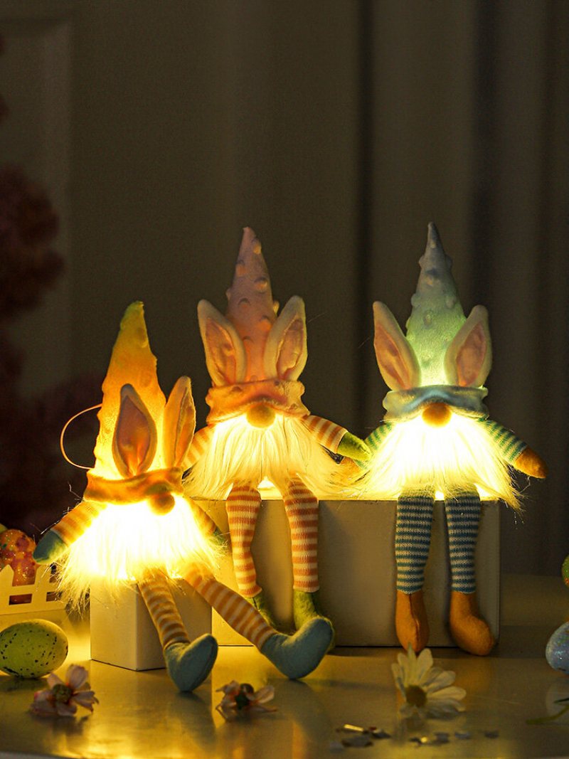 1pc Zając Wielkanocny Gnome Z Oświetleniem Led Lalka Bez Twarzy Pluszowy Karzeł Dekoracje Na Przyjęcie Domowe Ozdoba Na Biurko Zabawki Dla Dzieci Wisiorki