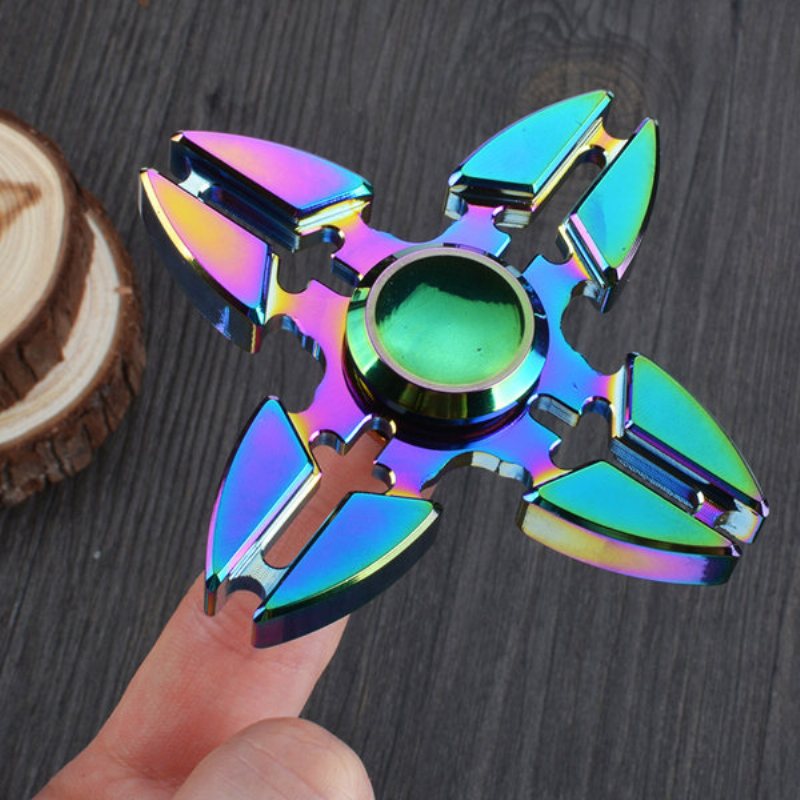 4 Point Rainbow Aluminium Fidget Hand Spinner Finger Toy Edc Focus Kids Adult