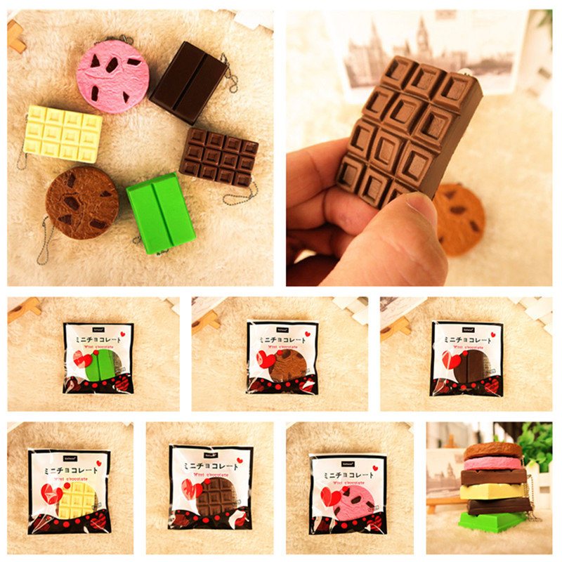 Kawaii Squishy Tag Zabawki Crack Chocolate Bar Biscuit Cracker Sound Collection Gift Decor Toy