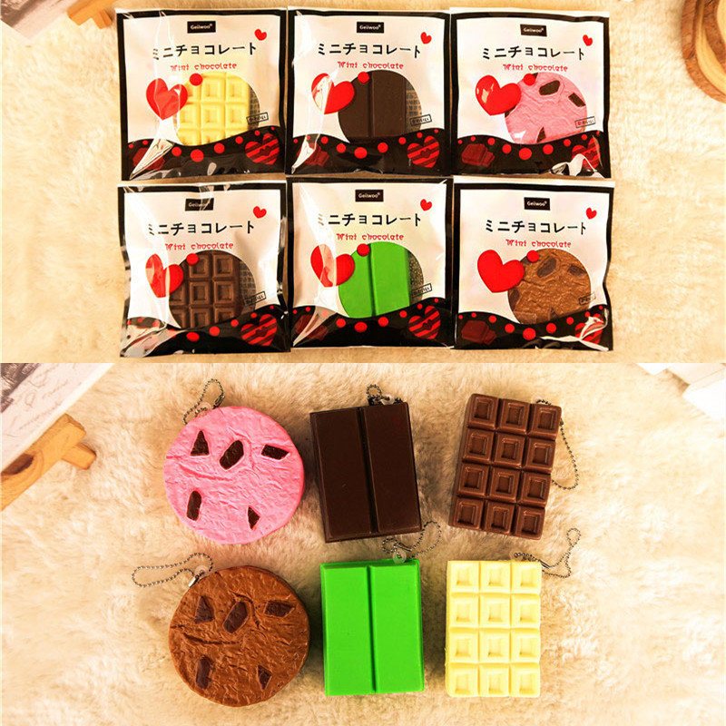 Kawaii Squishy Tag Zabawki Crack Chocolate Bar Biscuit Cracker Sound Collection Gift Decor Toy